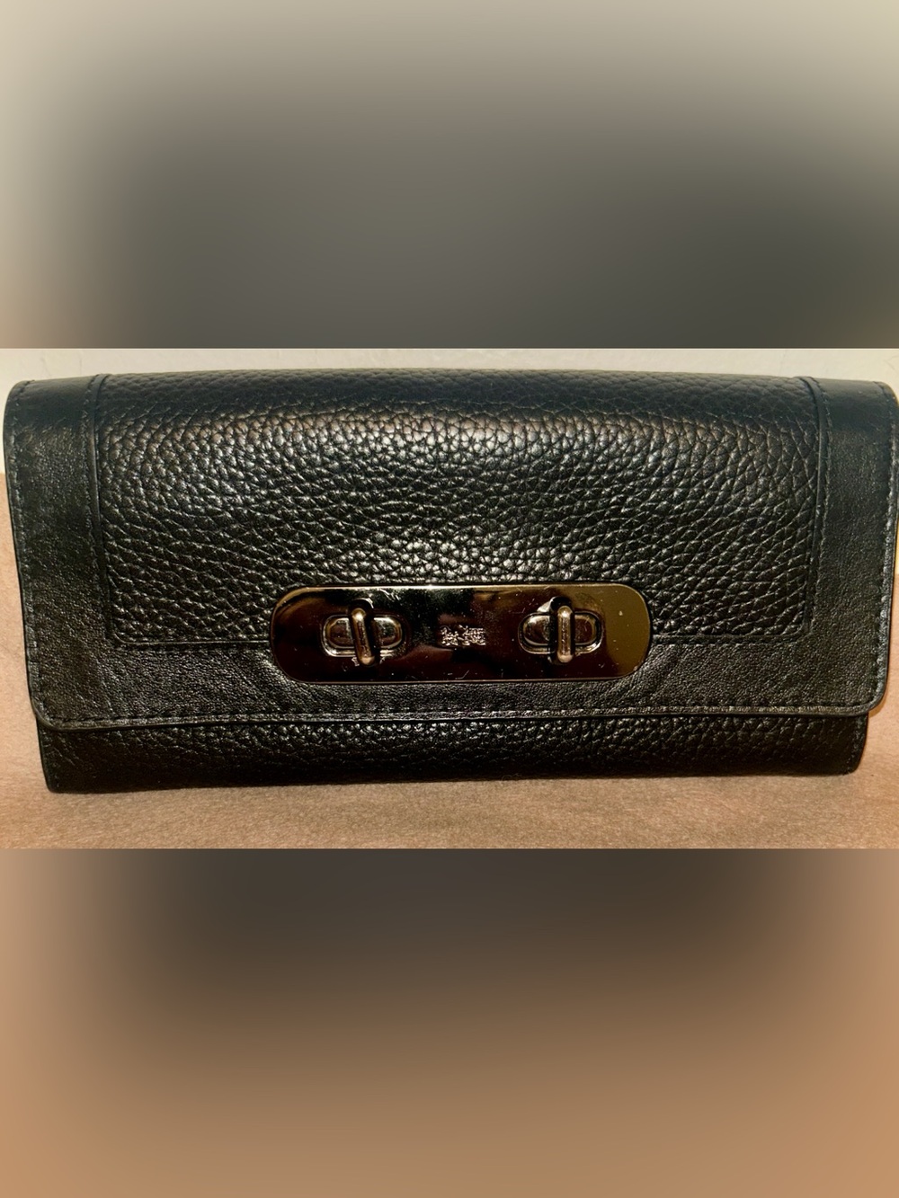 Coach Swagger Slim Envelope Wallet Black pebbled leather & Turn Lock Hardware